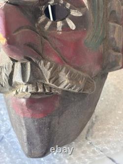 Vintage Folk Art Wooden Mask, Hand Carved Antique, Americas Cultural Decor Gifts