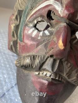Vintage Folk Art Wooden Mask, Hand Carved Antique, Americas Cultural Decor Gifts