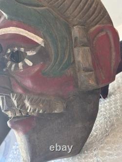 Vintage Folk Art Wooden Mask, Hand Carved Antique, Americas Cultural Decor Gifts
