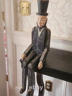 Vintage Folkart Abraham Lincoln Wooden 32 Lumberjack Jig Doll Jointed Limbs