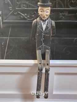 Vintage Folkart Abraham Lincoln Wooden 32 Lumberjack Jig Doll Jointed Limbs