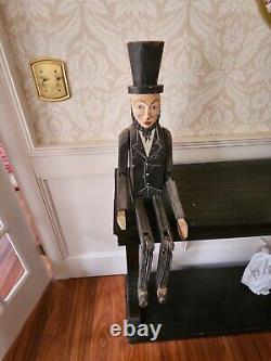 Vintage Folkart Abraham Lincoln Wooden 32 Lumberjack Jig Doll Jointed Limbs