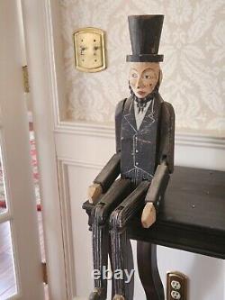 Vintage Folkart Abraham Lincoln Wooden 32 Lumberjack Jig Doll Jointed Limbs