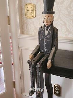 Vintage Folkart Abraham Lincoln Wooden 32 Lumberjack Jig Doll Jointed Limbs