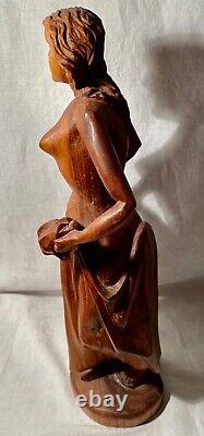 Vintage French Folk Art Hand Carved Wood Figure Statue