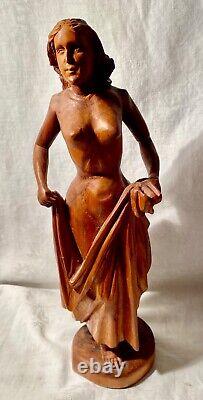 Vintage French Folk Art Hand Carved Wood Figure Statue