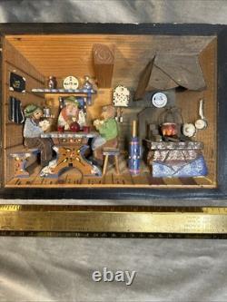 Vintage German 3D Wood Carving Shadow Box Diorama Music Box Folk Art 7x9