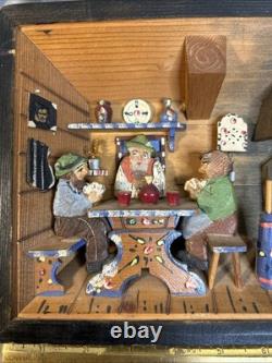 Vintage German 3D Wood Carving Shadow Box Diorama Music Box Folk Art 7x9
