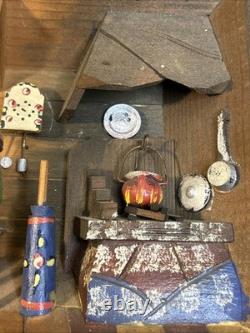 Vintage German 3D Wood Carving Shadow Box Diorama Music Box Folk Art 7x9