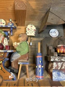 Vintage German 3D Wood Carving Shadow Box Diorama Music Box Folk Art 7x9