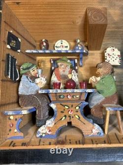 Vintage German 3D Wood Carving Shadow Box Diorama Music Box Folk Art 7x9