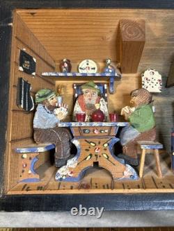 Vintage German 3D Wood Carving Shadow Box Diorama Music Box Folk Art 7x9