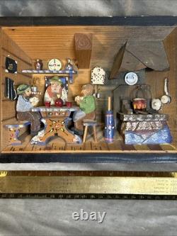 Vintage German 3D Wood Carving Shadow Box Diorama Music Box Folk Art 7x9