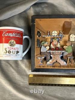 Vintage German 3D Wood Carving Shadow Box Diorama Music Box Folk Art 7x9