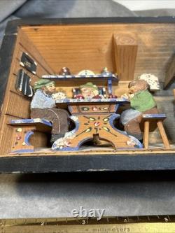 Vintage German 3D Wood Carving Shadow Box Diorama Music Box Folk Art 7x9