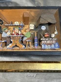 Vintage German 3D Wood Carving Shadow Box Diorama Music Box Folk Art 7x9