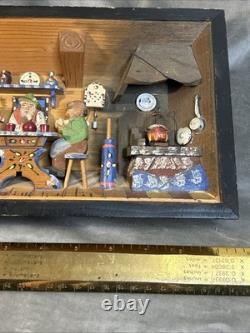 Vintage German 3D Wood Carving Shadow Box Diorama Music Box Folk Art 7x9