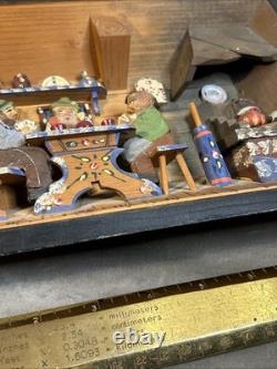 Vintage German 3D Wood Carving Shadow Box Diorama Music Box Folk Art 7x9