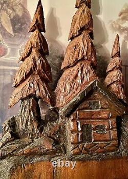 Vintage German Carved Wood Wooden Folk Art Landscape Wall Decor 26.5x19