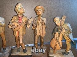 Vintage German Hand Carved Wood Musician Band Folk Art Statue LOT Figurines BIN