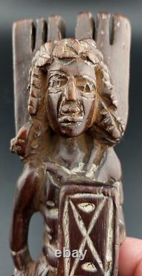 Vintage Guatemala Folk Art Carved Wood Warrior Slingshot 6 Ancient & Amazing
