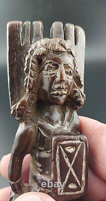Vintage Guatemala Folk Art Carved Wood Warrior Slingshot 6 Ancient & Amazing