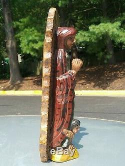 Vintage Guatemalan Folks art carved wood Virgen of Guadalupe Santos statue