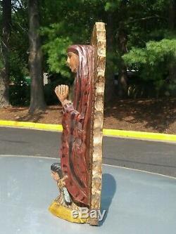 Vintage Guatemalan Folks art carved wood Virgen of Guadalupe Santos statue