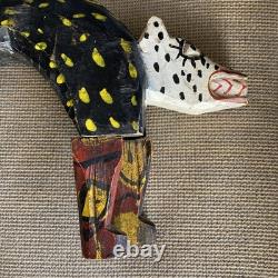 Vintage Guatemalan Hand Carved Wood Folk Art Dog or Cat 14 Figurine Sculpture