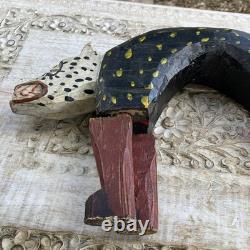 Vintage Guatemalan Hand Carved Wood Folk Art Dog or Cat 14 Figurine Sculpture