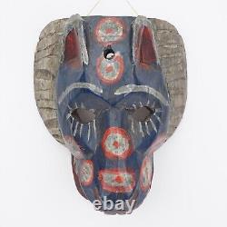 Vintage Guatemalan Mask Handmade Carved Painted Wooden Wall Folk Art