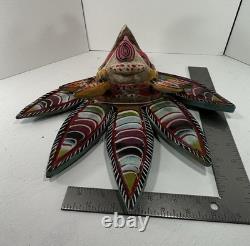 Vintage Guerrero Mexico Hand Carved Plumed Aztec Warrior Folk Art Mask 11