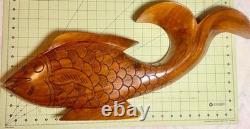 Vintage Haitian Hand-Carved Mahogany Fish Sculpture 22 Folk Art Mid-Century