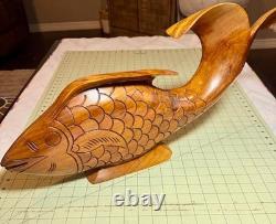 Vintage Haitian Hand-Carved Mahogany Fish Sculpture 22 Folk Art Mid-Century