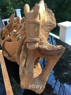 Vintage Haitian Nacius Joseph Signed Carved Wood Folk Art Sculpture Huge