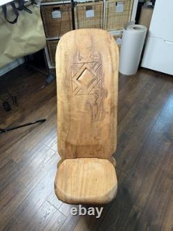 Vintage Hand Carved African Birthing Chair Primitive Tribal Hardwood Folk Art