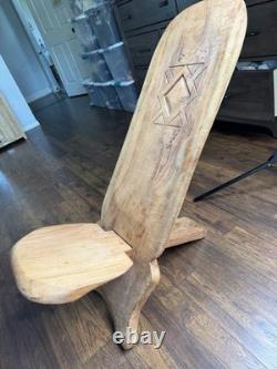 Vintage Hand Carved African Birthing Chair Primitive Tribal Hardwood Folk Art
