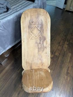 Vintage Hand Carved African Birthing Chair Primitive Tribal Hardwood Folk Art