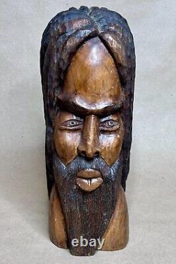 Vintage Hand-Carved Dual-Head Rastafarian Bust Jamaica 1970s Rare Folk Art