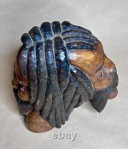 Vintage Hand-Carved Dual-Head Rastafarian Bust Jamaica 1970s Rare Folk Art