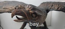 Vintage Hand Carved Folk Art Eagle Sculpture 18,5 L, 28 W And 17 H