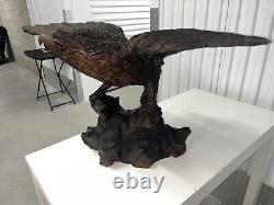 Vintage Hand Carved Folk Art Eagle Sculpture 18,5 L, 28 W And 17 H