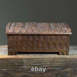 Vintage Hand Carved Folk Art Footed Box