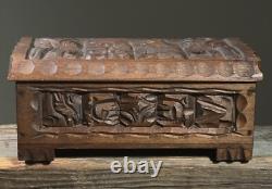 Vintage Hand Carved Folk Art Footed Box