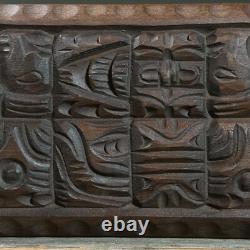 Vintage Hand Carved Folk Art Footed Box