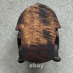 Vintage Hand Carved Folk Art Male With Helmet & Earrings