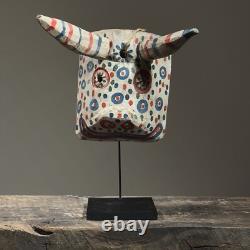 Vintage Hand Carved Folk Art Polychrome Bull Mask