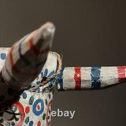 Vintage Hand Carved Folk Art Polychrome Bull Mask