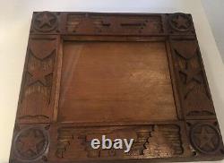 Vintage Hand Carved Folk Art Wood Picture Frame 8 x 10 Stars Shields Cannons