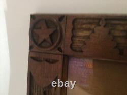 Vintage Hand Carved Folk Art Wood Picture Frame 8 x 10 Stars Shields Cannons